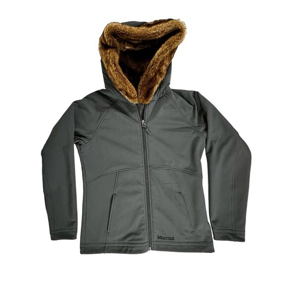 Marmot Womens Jacket Size Medium Gray Fleece Inside Faux Fur Hoodie Zip - Picture 2 of 8